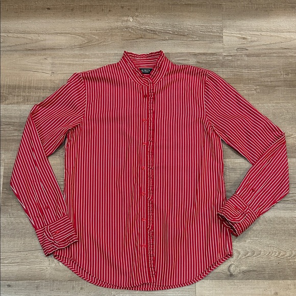 Ralph Lauren Tops - Ralph Lauren Red and White Striped Button-Down Shirt